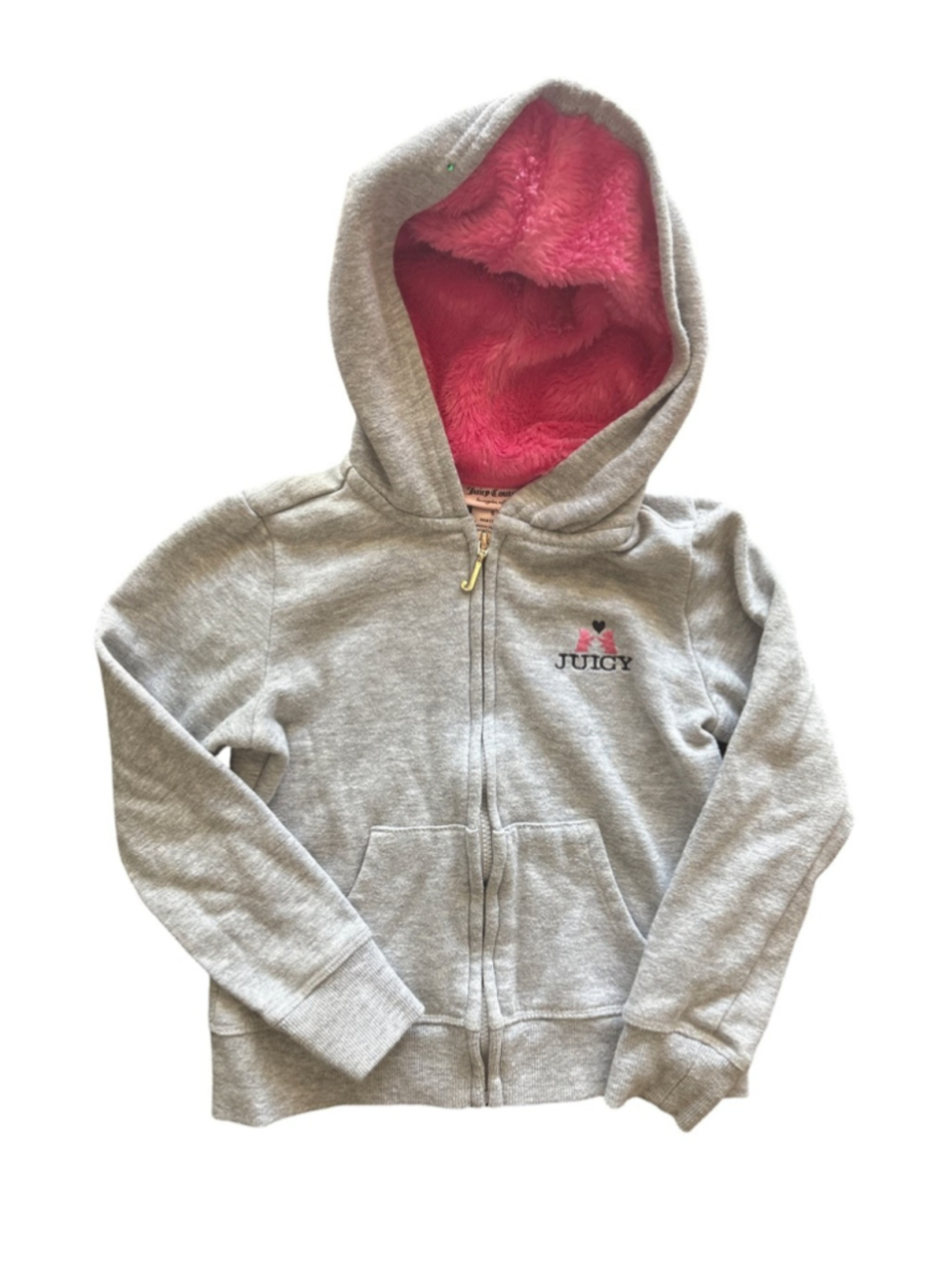 Juicy Couture Girls' Gray Hoodie with Pink Faux-Fur Lining size 5